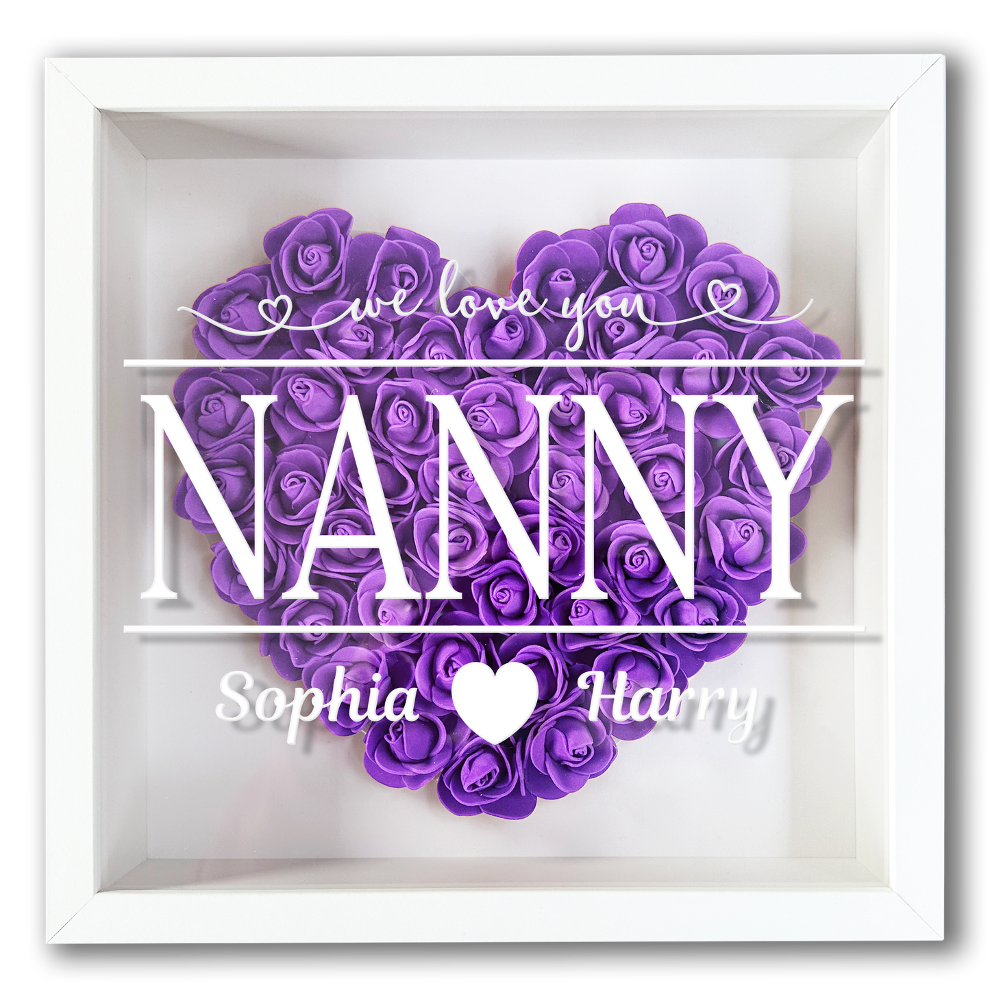 Personalised Framed Flower Floral Heart Grandmother Nanny Grandma Custom Birthday Keepsake Unique Gift Heart Flower Roses Shadow Box Frame