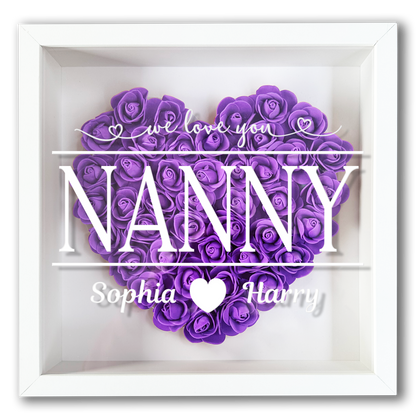 Personalised Framed Flower Floral Heart Grandmother Nanny Grandma Custom Birthday Keepsake Unique Gift Heart Flower Roses Shadow Box Frame