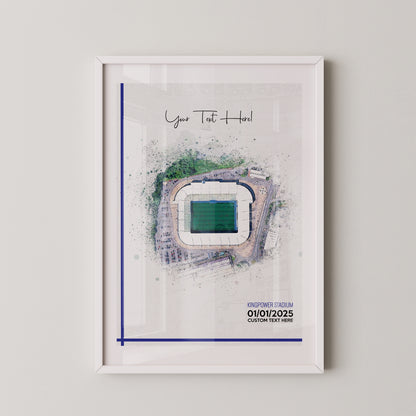 Leicester, 'King Power Stadium' Football Stadium Poster Artwork, Personalised Watercolour Art Print, Custom Aerial Layout - Framing options available ANY STADIUM Worldwide.