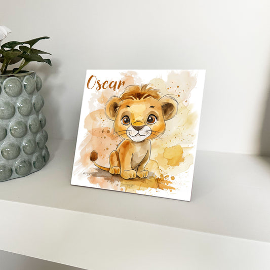 Personalised Baby Lion Artwork - Framed CERAMIC TILE Print
