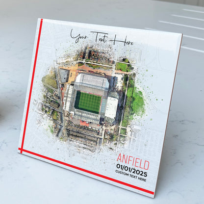 Personalised Football Stadium Aerial Watercolour Style Artwork on Mounted Ceramic Tile