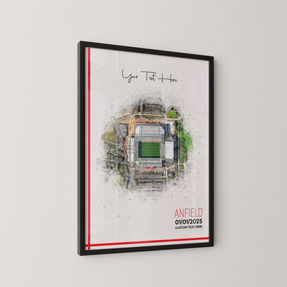 Liverpool, 'Anfield' Football Stadium Poster Artwork, Personalised Watercolour Art Print, Custom Aerial Layout - Framing options available ANY STADIUM Worldwide. (Copy)