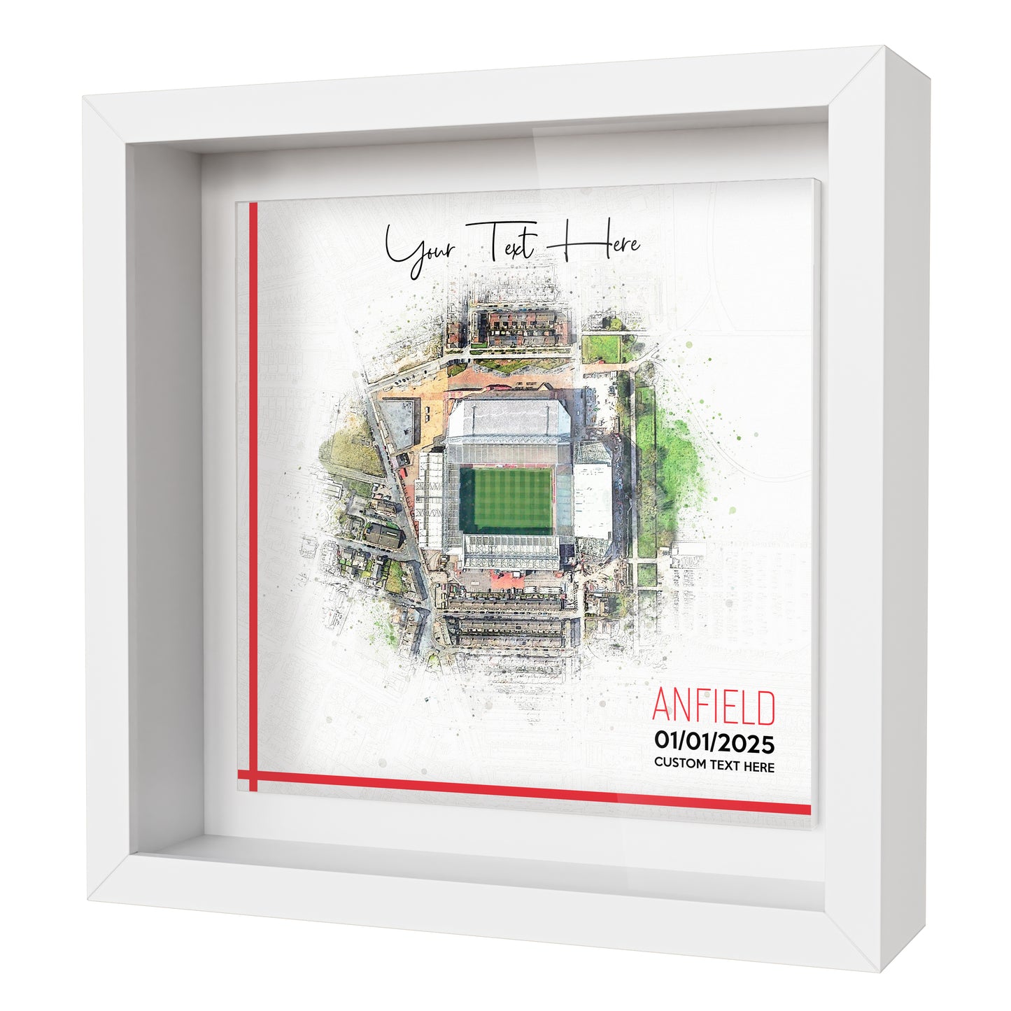 Framed Ceramic Tile Art: Personalised Football Stadium Art Print, Custom Aerial Map - ANY STADIUM Worldwide, Bespoke Text, Football Gift Keepsake