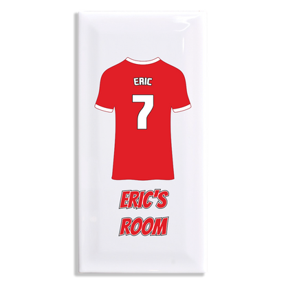 Personalised Premium Ceramic Children's Football Door Plaque - Premier Championship Football Team Shirt Style