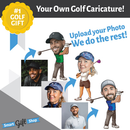 Personalised 9 Golf Ball Set in Customised Box - Your Own Caricature with Branded Balls: Novelty Golfer's Gift, Father's Day, Birthday