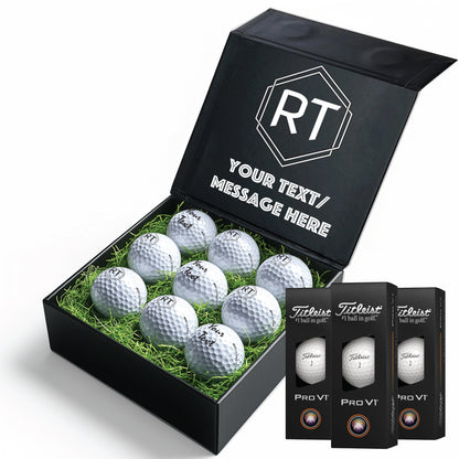 Personalised 9 Golf Ball Set in Customised Box - Your Own Monograms Initials with Branded Balls: Novelty Golfer's Gift, Father's Day, Birthday