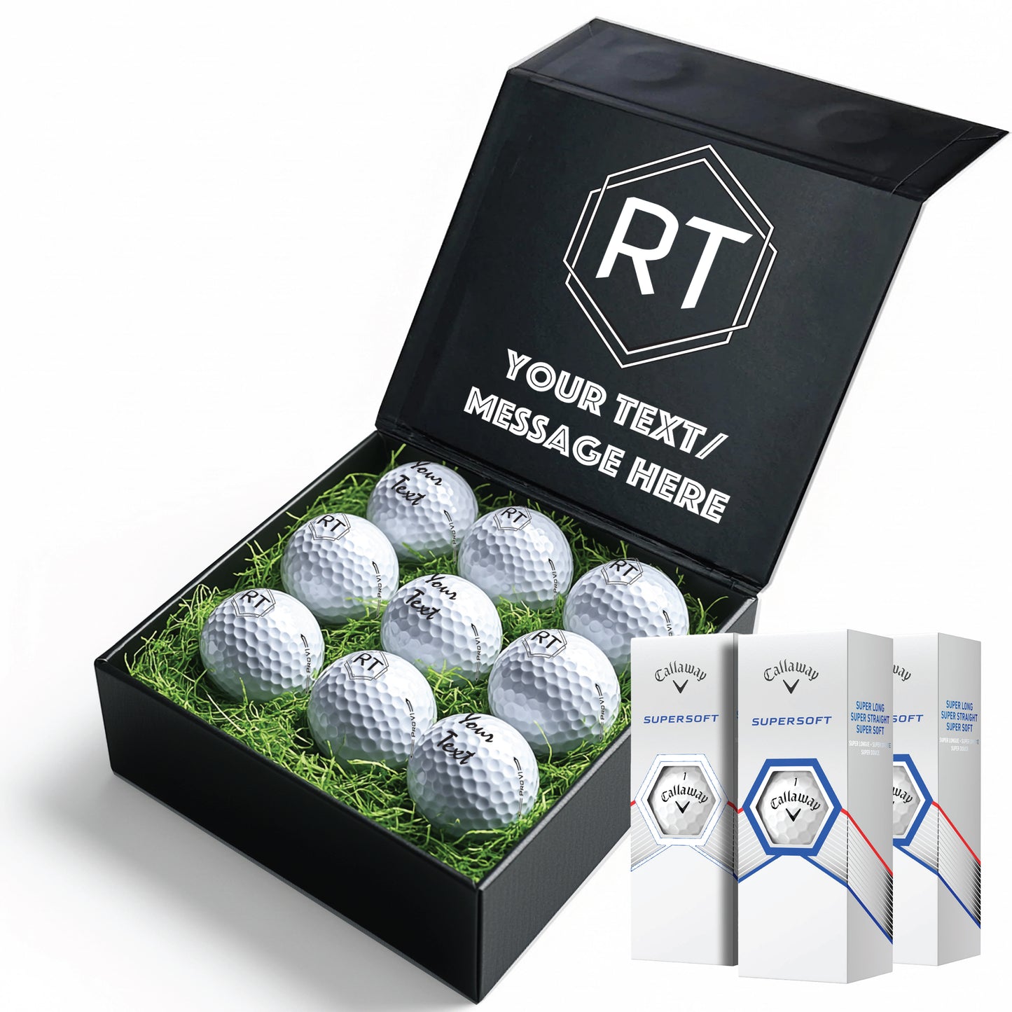 Personalised 9 Golf Ball Set in Customised Box - Your Own Monograms Initials with Branded Balls: Novelty Golfer's Gift, Father's Day, Birthday
