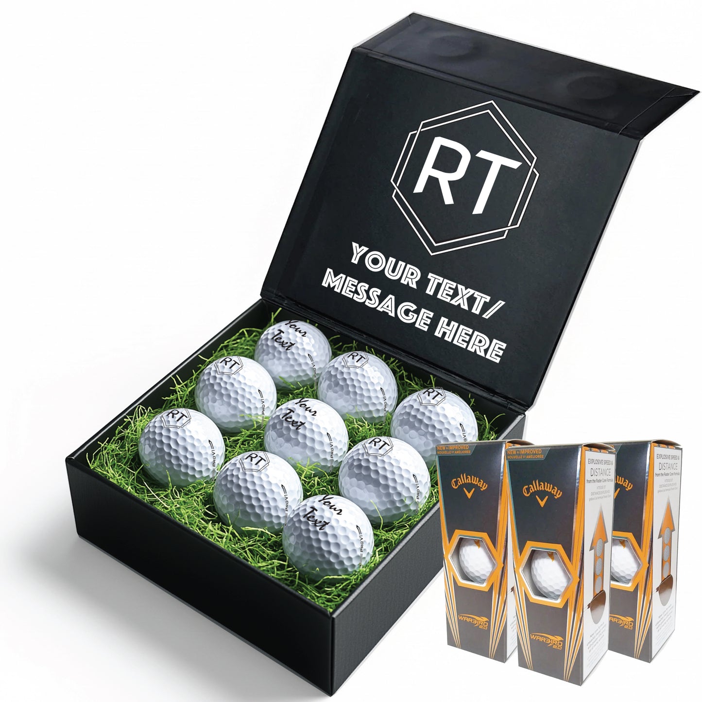 Personalised 9 Golf Ball Set in Customised Box - Your Own Monograms Initials with Branded Balls: Novelty Golfer's Gift, Father's Day, Birthday