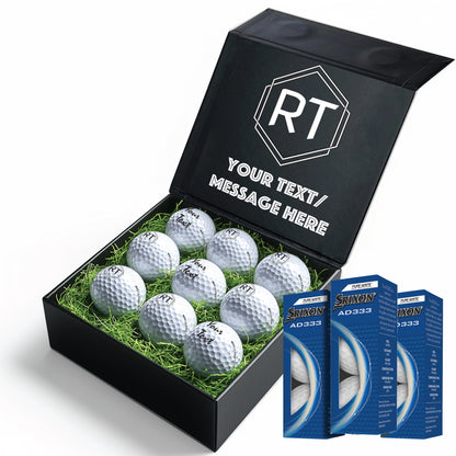 Personalised 9 Golf Ball Set in Customised Box - Your Own Monograms Initials with Branded Balls: Novelty Golfer's Gift, Father's Day, Birthday