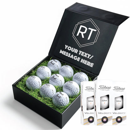 Personalised 9 Golf Ball Set in Customised Box - Your Own Monograms Initials with Branded Balls: Novelty Golfer's Gift, Father's Day, Birthday