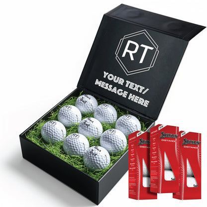Personalised 9 Golf Ball Set in Customised Box - Your Own Monograms Initials with Branded Balls: Novelty Golfer's Gift, Father's Day, Birthday