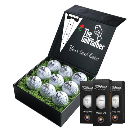 The Godfather Themed: Personalised Branded 9 Golf Ball Set in Customised Box - Golf Father Golfer's Gift, Father's Day, Wedding Favour, Birthday