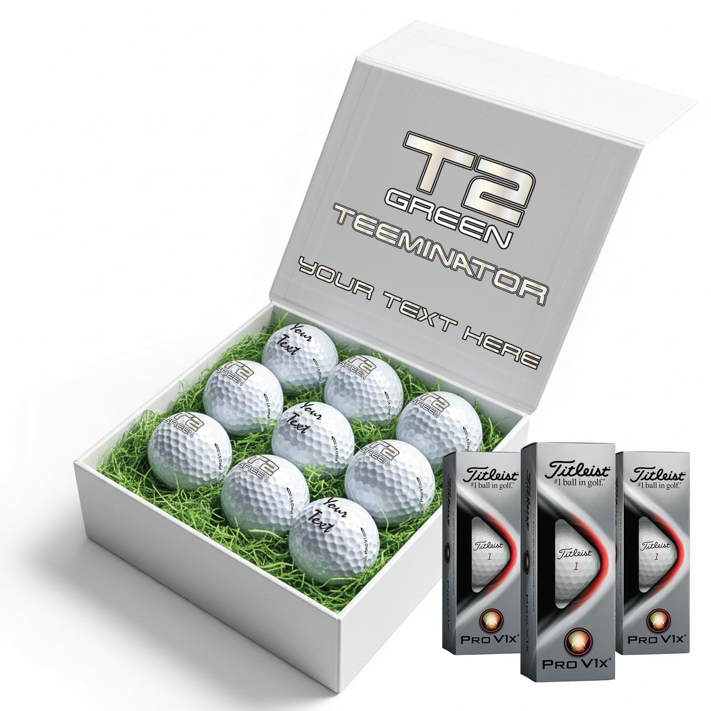 TEEMINATOR: Personalised Branded 9 Golf Ball Set in Customised Box - Novelty Movie Terminator Themed Golfer's Gift, Father's Day, Retirement, Birthday