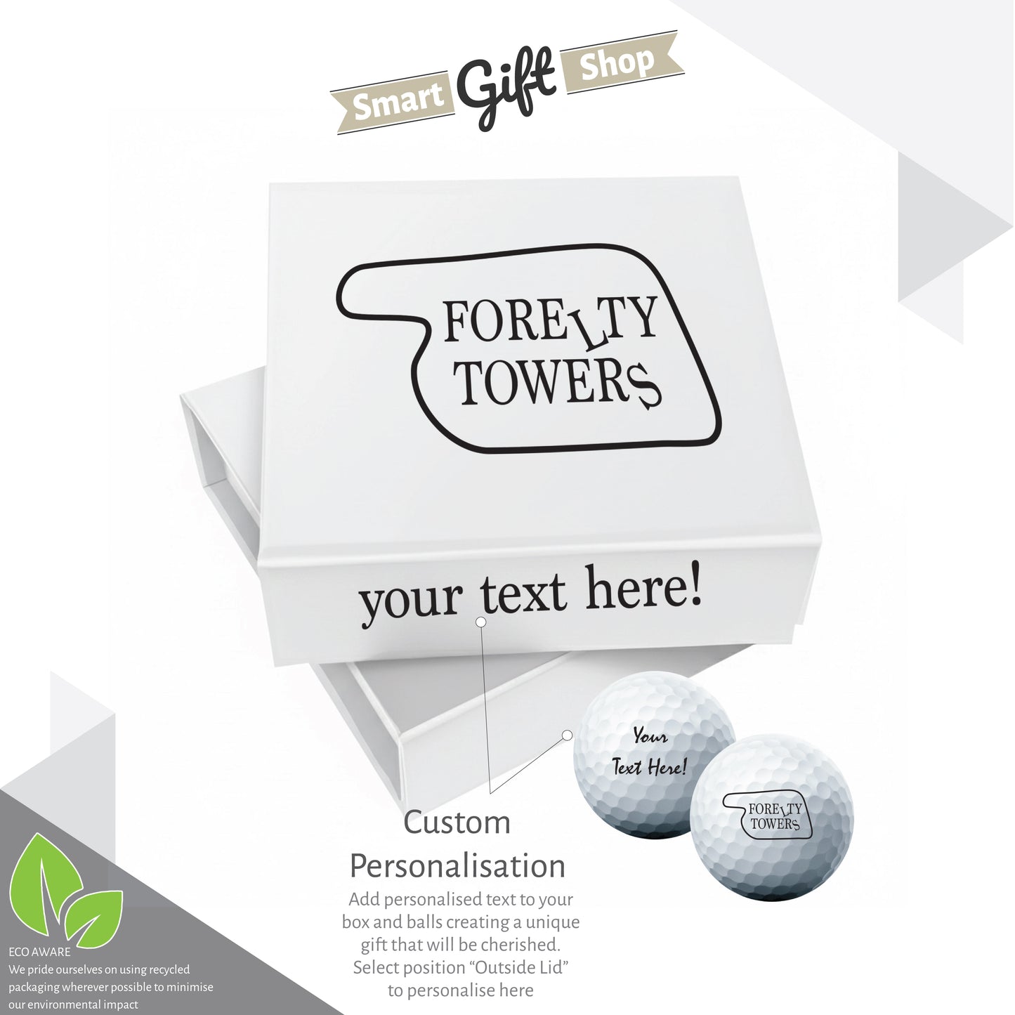 Forelty Towers Themed: Personalised Branded 9 Golf Ball Set in Customised Box - Golfer's Gift, Father's Day, Wedding Favour, Birthday, Fawlty Towers