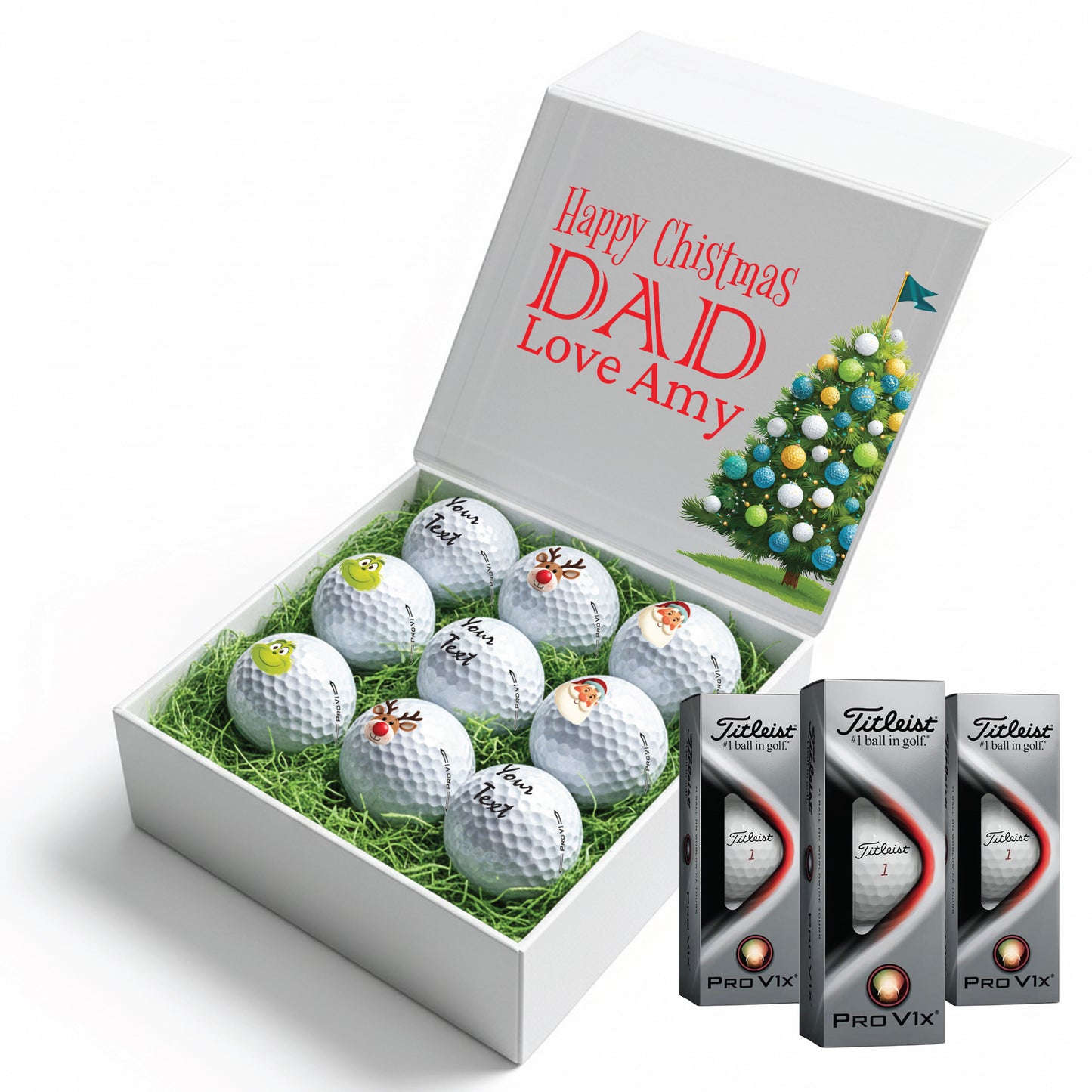 Christmas Personalised Branded 9 Golf Ball Set in Customised Box - Themed Golfer's Gift, Father's Day, Retirement, Birthday