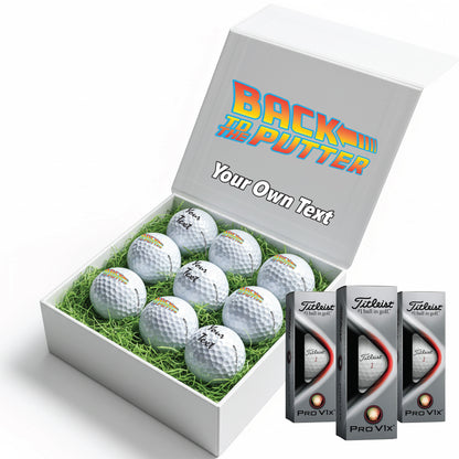 BACK TO THE PUTTER!: Personalised Branded 9 Golf Ball Set in Customised Box - Back to the Future Novelty Movie Terminator Themed Golfer's Gift, Father's Day, Retirement, Birthday