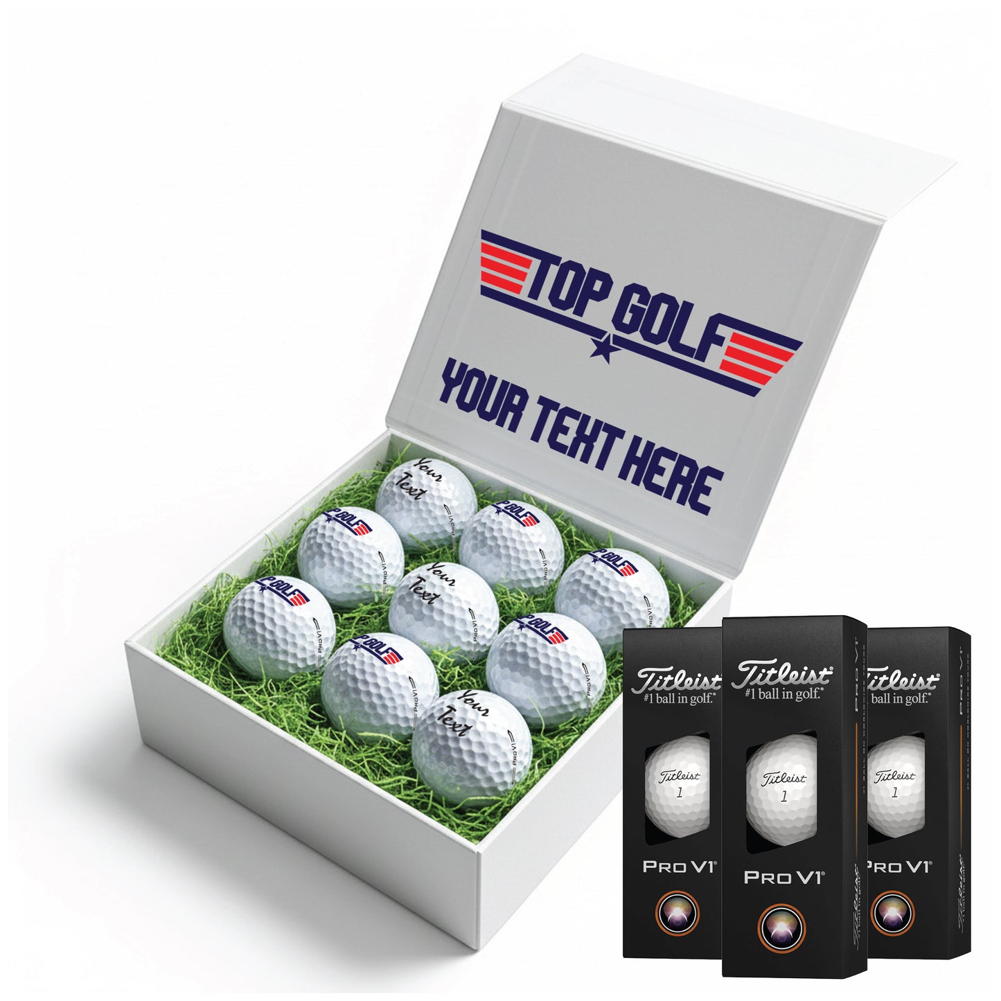 TOP GOLF: Personalised Branded 9 Golf Ball Set in Customised Box - Novelty Movie Themed Golfer's Gift, Father's Day, Retirement, Birthday