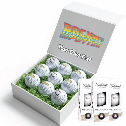 BACK TO THE PUTTER!: Personalised Branded 9 Golf Ball Set in Customised Box - Back to the Future Novelty Movie Terminator Themed Golfer's Gift, Father's Day, Retirement, Birthday