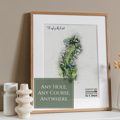 Personalised Golf Art Print, Custom Aerial Golf Course Map Layout - ANY HOLE Worldwide, Bespoke Text, Hole in One Gift Keepsake, Men Women, Father's Day, Birthday, Retirement