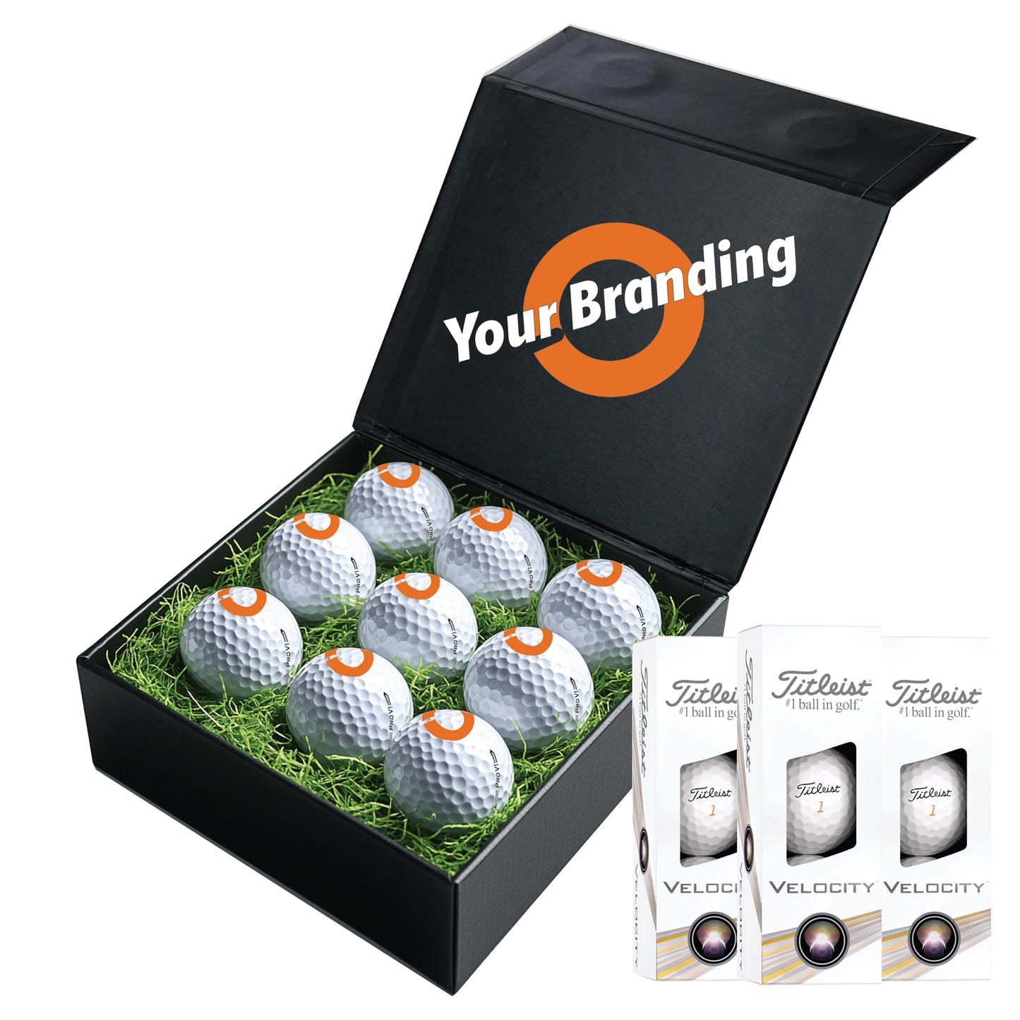 Personalised 9 Golf Ball Gift Set with Custom Branded Box | Corporate Golf Day & Company Logo Gifts