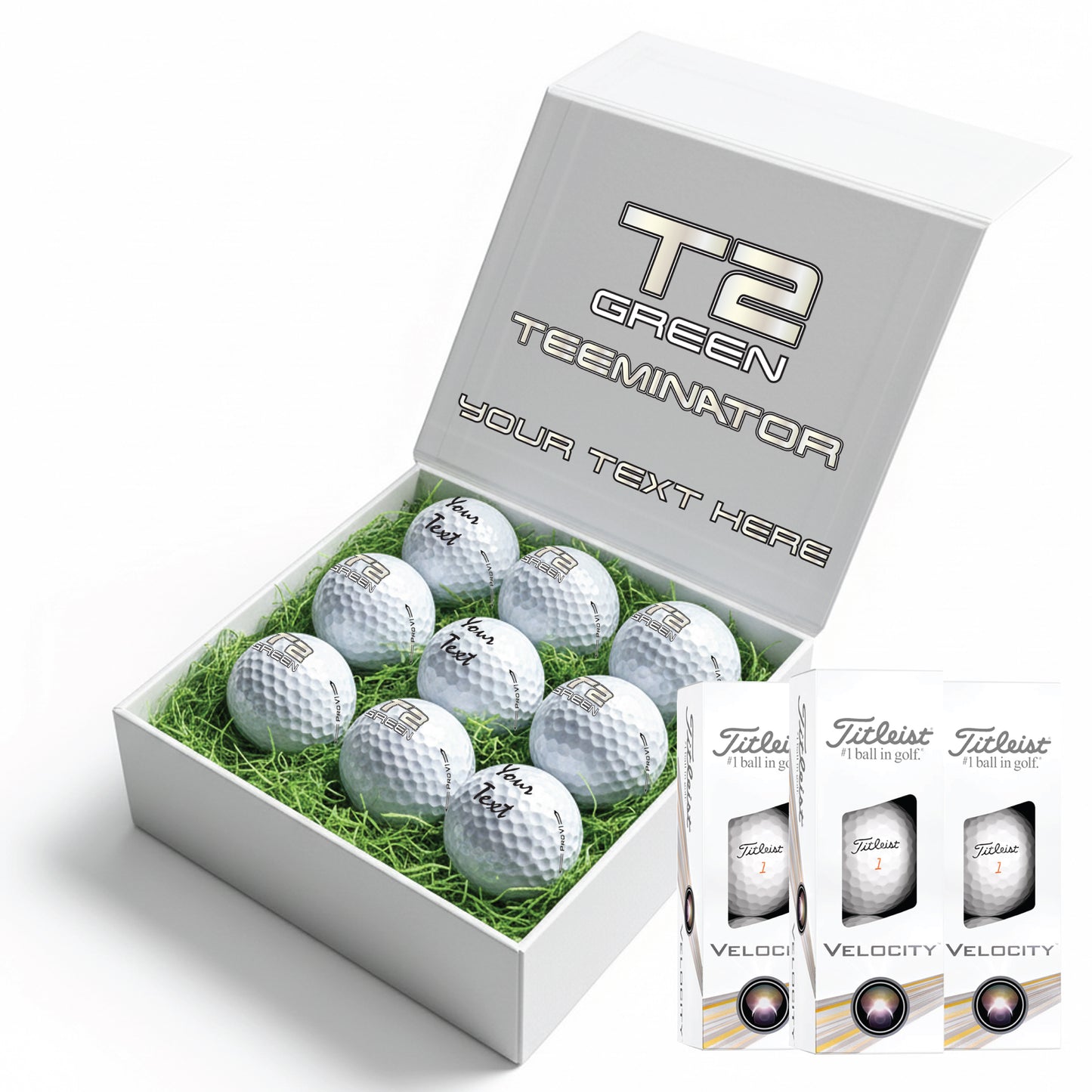 TEEMINATOR: Personalised Branded 9 Golf Ball Set in Customised Box - Novelty Movie Terminator Themed Golfer's Gift, Father's Day, Retirement, Birthday