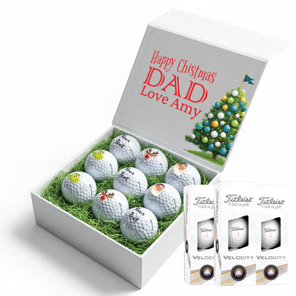 Christmas Personalised Branded 9 Golf Ball Set in Customised Box - Themed Golfer's Gift, Father's Day, Retirement, Birthday