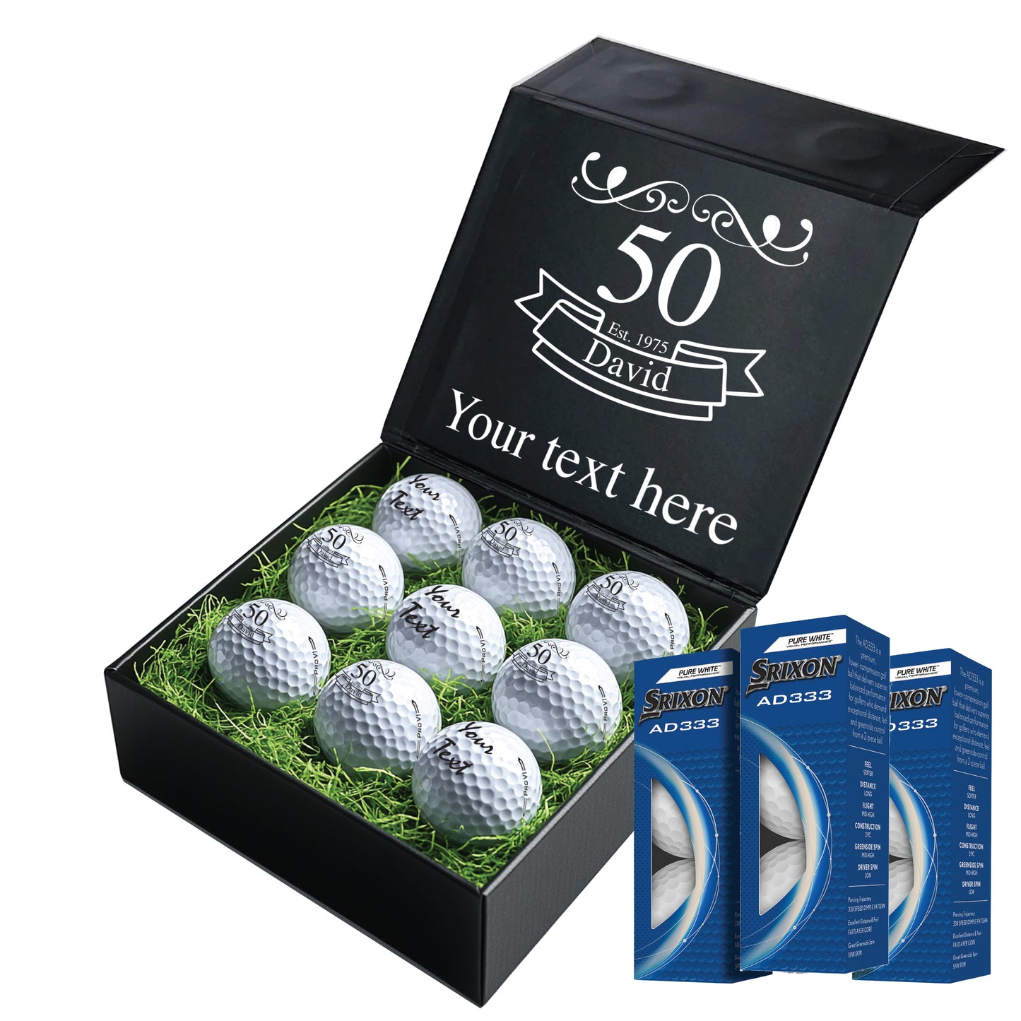 Happy Birthday Personalised Branded 9 Golf Ball Set in Customised Box - Golfer's Gift, Father's Day, Wedding Favour, Birthday