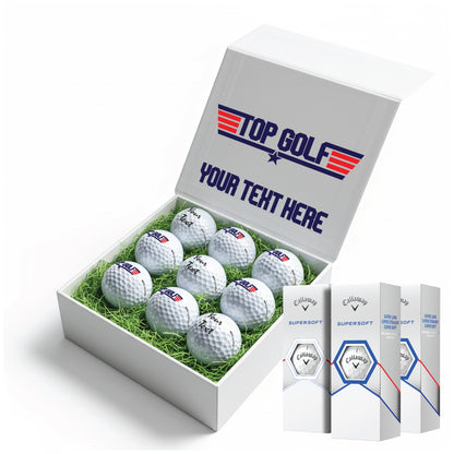 TOP GOLF: Personalised Branded 9 Golf Ball Set in Customised Box - Novelty Movie Themed Golfer's Gift, Father's Day, Retirement, Birthday