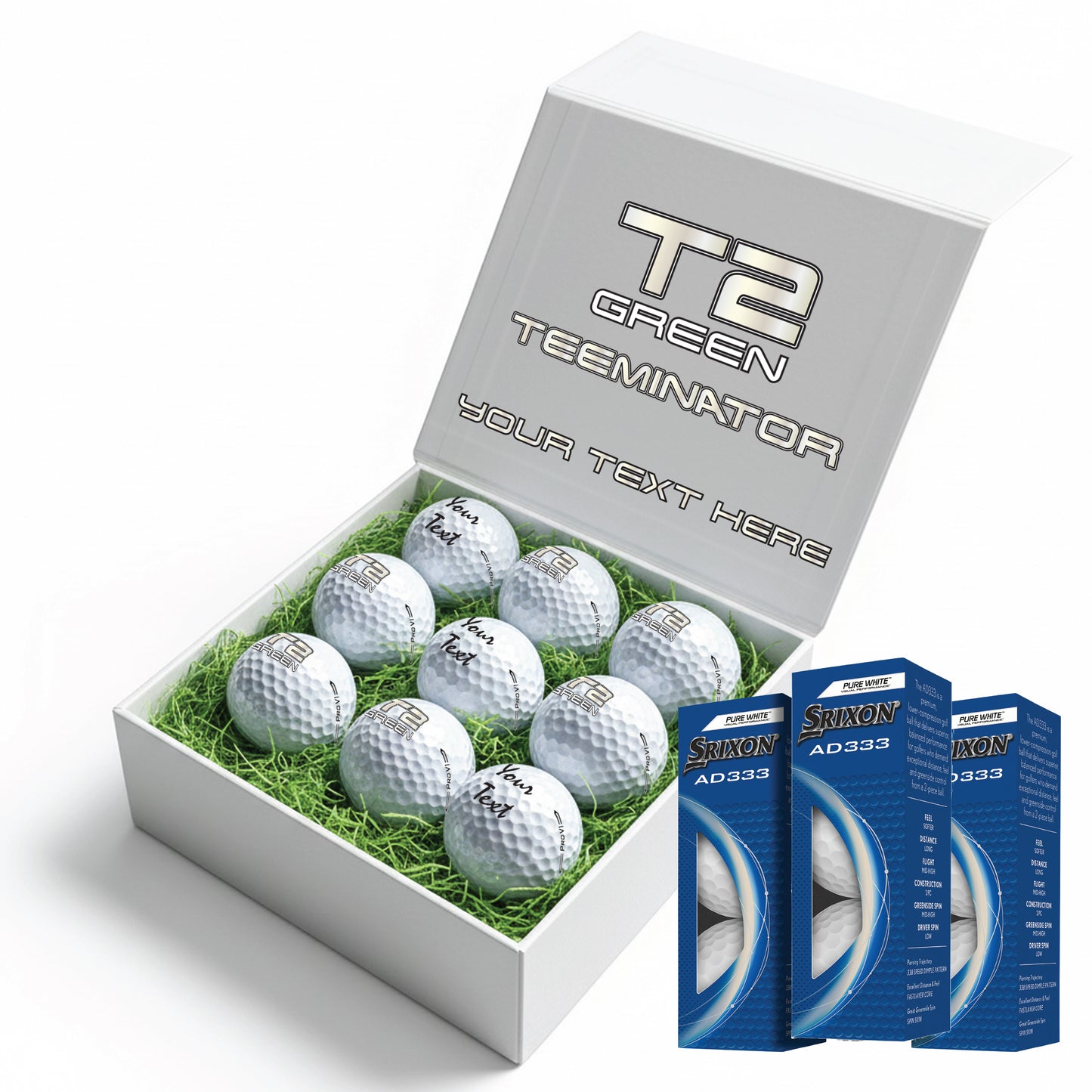 TEEMINATOR: Personalised Branded 9 Golf Ball Set in Customised Box - Novelty Movie Terminator Themed Golfer's Gift, Father's Day, Retirement, Birthday