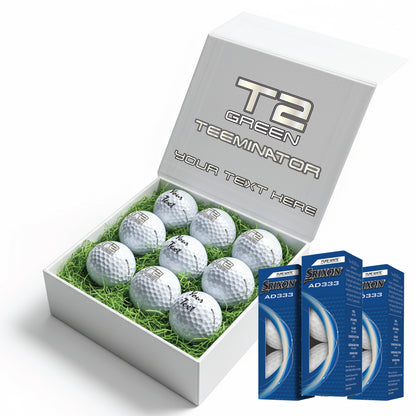 TEEMINATOR: Personalised Branded 9 Golf Ball Set in Customised Box - Novelty Movie Terminator Themed Golfer's Gift, Father's Day, Retirement, Birthday