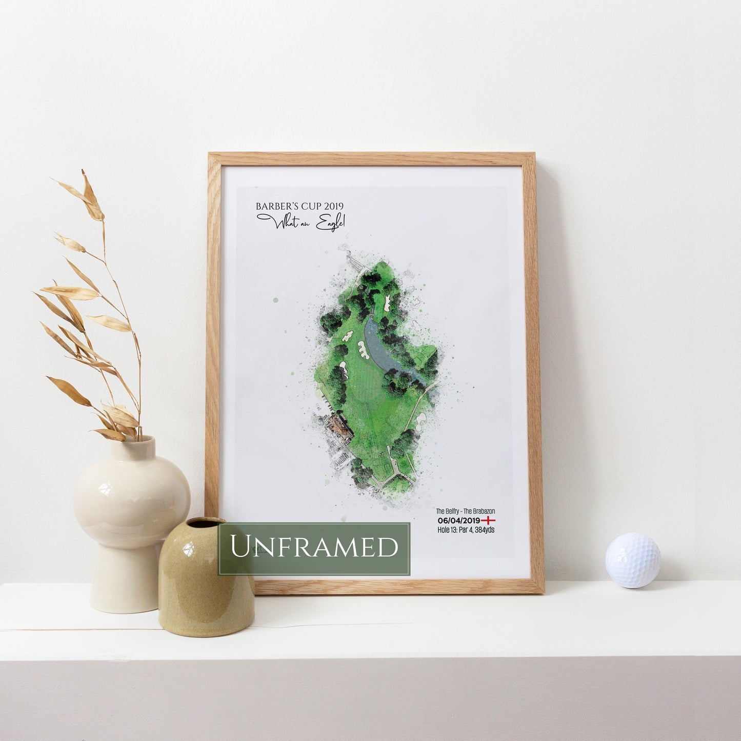 Personalised Golf Art Print, Custom Aerial Golf Course Map Layout - ANY HOLE Worldwide, Bespoke Text, Hole in One Gift Keepsake, Men Women, Father's Day, Birthday, Retirement