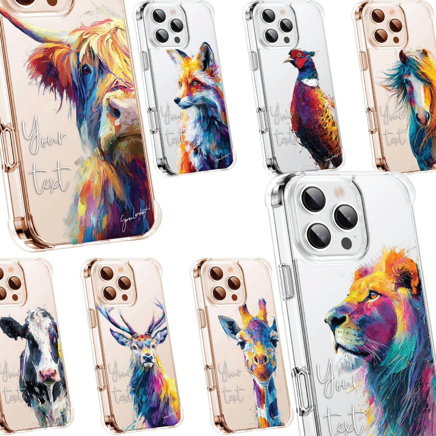 Animal Wildlife WaterColour Personalised Phone Case Splatter Painting Limited Edition Artwork CLEAR Cover Case, Exclusive Art for iPhone 16 15 14 13 12 11 Ranges - CUSTOMISE ONLINE