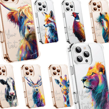 Animal Wildlife WaterColour Personalised Phone Case Splatter Painting Limited Edition Artwork CLEAR Cover Case, Exclusive Art for iPhone 16 15 14 13 12 11 Ranges - CUSTOMISE ONLINE