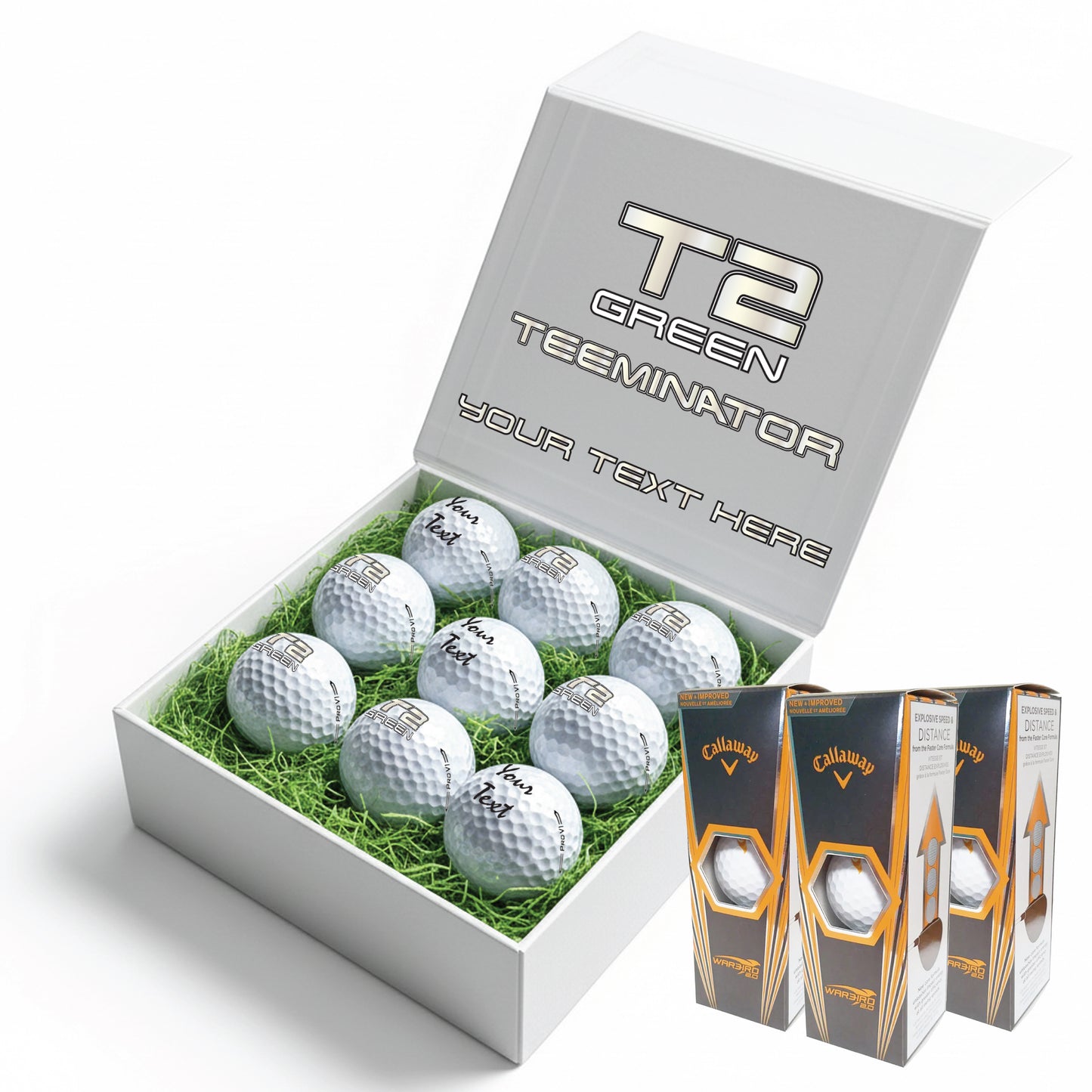TEEMINATOR: Personalised Branded 9 Golf Ball Set in Customised Box - Novelty Movie Terminator Themed Golfer's Gift, Father's Day, Retirement, Birthday
