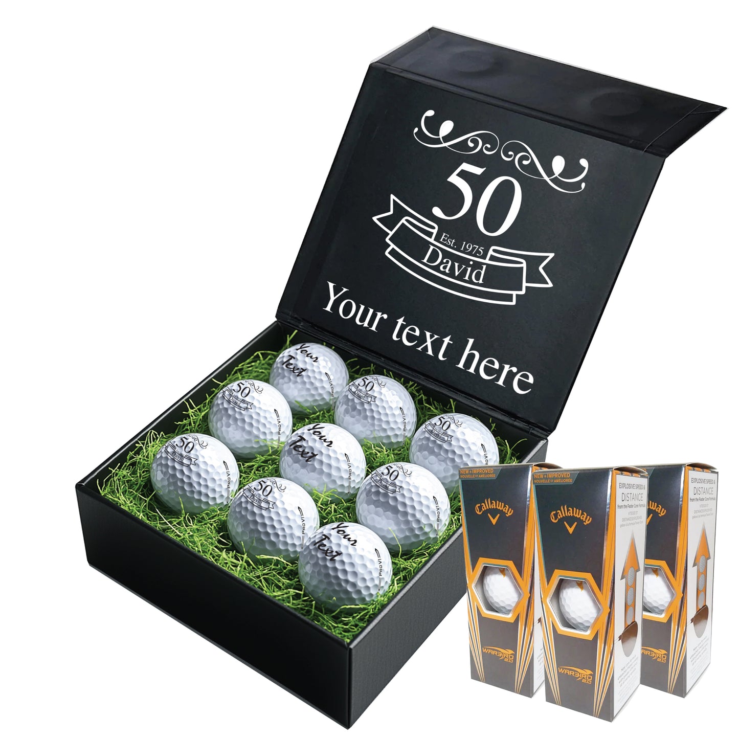 Happy Birthday Personalised Branded 9 Golf Ball Set in Customised Box - Golfer's Gift, Father's Day, Wedding Favour, Birthday