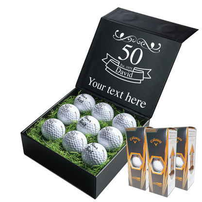 Happy Birthday Personalised Branded 9 Golf Ball Set in Customised Box - Golfer's Gift, Father's Day, Wedding Favour, Birthday