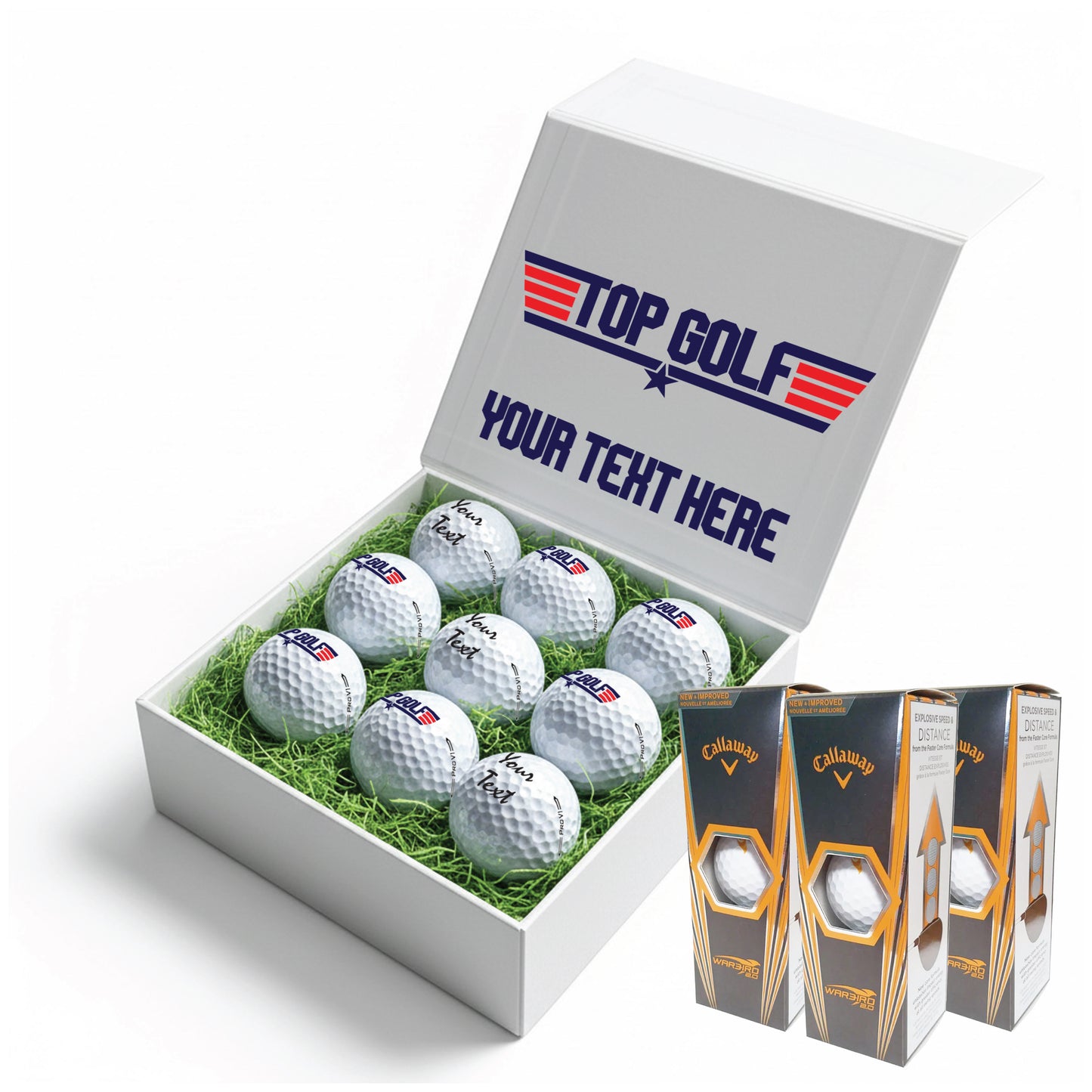 TOP GOLF: Personalised Branded 9 Golf Ball Set in Customised Box - Novelty Movie Themed Golfer's Gift, Father's Day, Retirement, Birthday