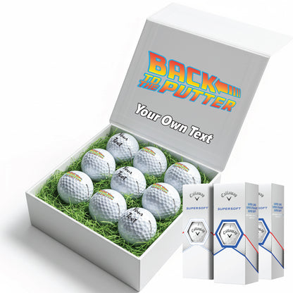 BACK TO THE PUTTER!: Personalised Branded 9 Golf Ball Set in Customised Box - Back to the Future Novelty Movie Terminator Themed Golfer's Gift, Father's Day, Retirement, Birthday