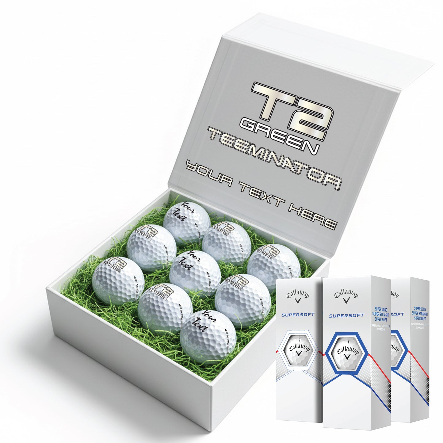 TEEMINATOR: Personalised Branded 9 Golf Ball Set in Customised Box - Novelty Movie Terminator Themed Golfer's Gift, Father's Day, Retirement, Birthday