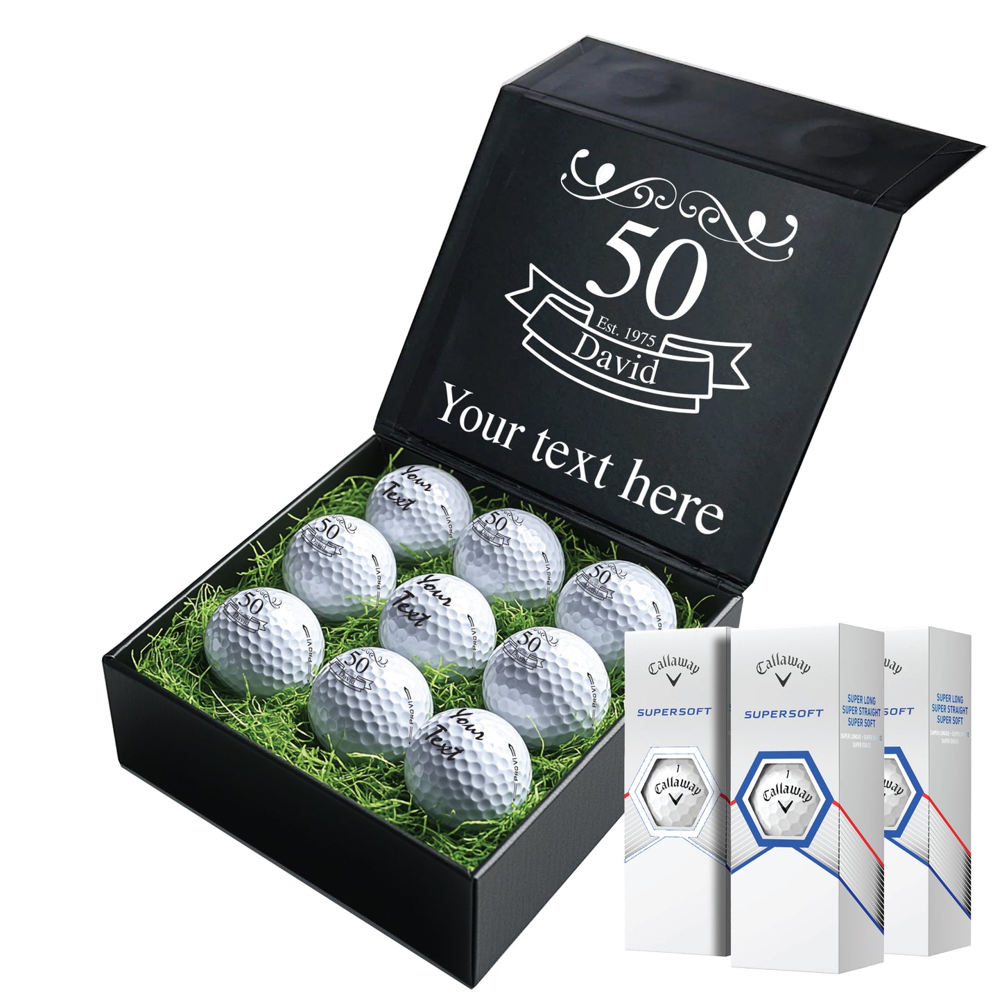 Happy Birthday Personalised Branded 9 Golf Ball Set in Customised Box - Golfer's Gift, Father's Day, Wedding Favour, Birthday
