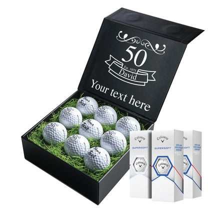 Happy Birthday Personalised Branded 9 Golf Ball Set in Customised Box - Golfer's Gift, Father's Day, Wedding Favour, Birthday