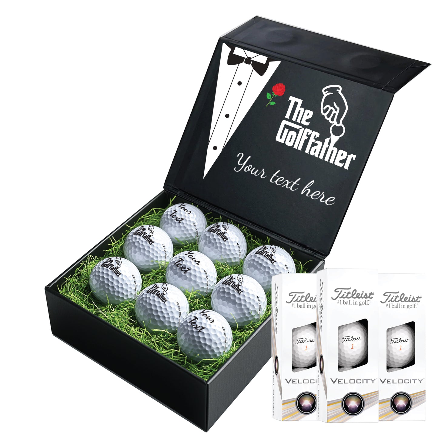 The Godfather Themed: Personalised Branded 9 Golf Ball Set in Customised Box - Golf Father Golfer's Gift, Father's Day, Wedding Favour, Birthday