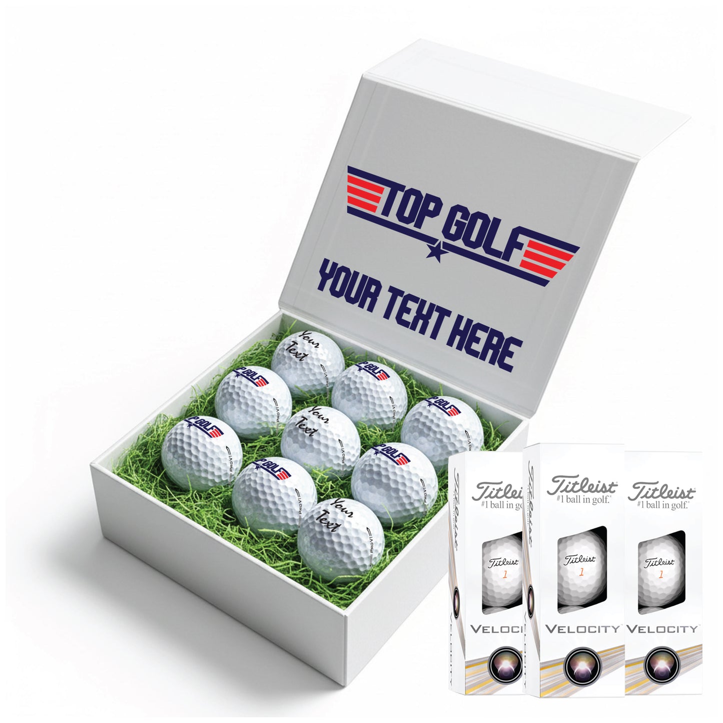 TOP GOLF: Personalised Branded 9 Golf Ball Set in Customised Box - Novelty Movie Themed Golfer's Gift, Father's Day, Retirement, Birthday