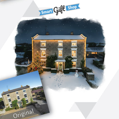 Custom Christmas Home/House Watercolour Scene Personalised Welcome Artwork. Framed or Unframed Print Various Sizes