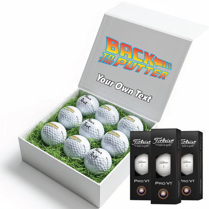 BACK TO THE PUTTER!: Personalised Branded 9 Golf Ball Set in Customised Box - Back to the Future Novelty Movie Terminator Themed Golfer's Gift, Father's Day, Retirement, Birthday
