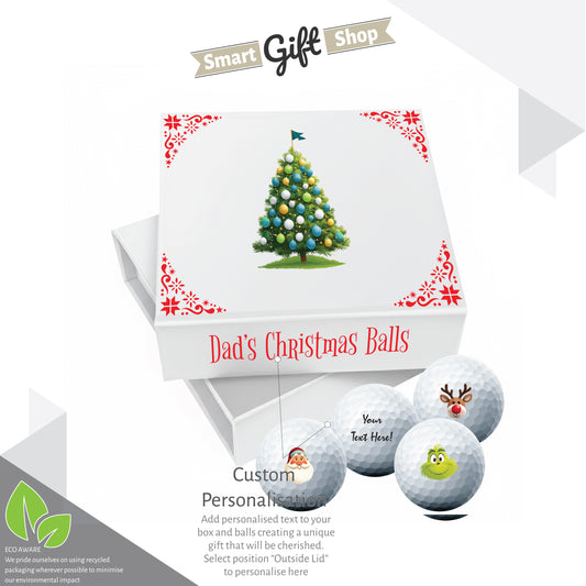 Christmas Personalised Branded 9 Golf Ball Set in Customised Box - Themed Golfer's Gift, Father's Day, Retirement, Birthday