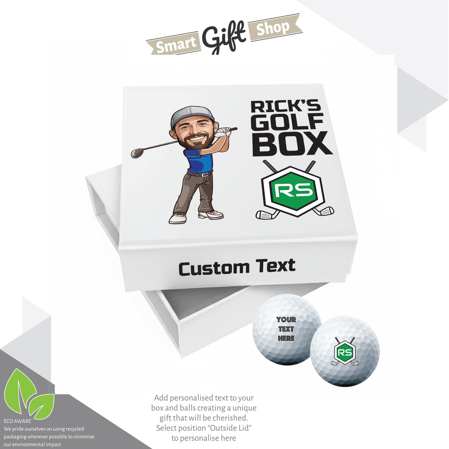 Personalised 9 Golf Ball Set in Customised Box - Your Own Caricature with Branded Balls: Novelty Golfer's Gift, Father's Day, Birthday