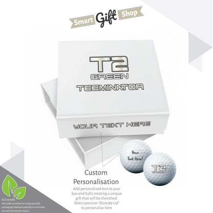 TEEMINATOR: Personalised Branded 9 Golf Ball Set in Customised Box - Novelty Movie Terminator Themed Golfer's Gift, Father's Day, Retirement, Birthday