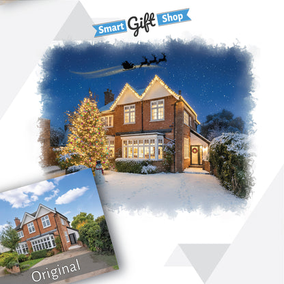 Custom Christmas Home/House Watercolour Scene Personalised Welcome Artwork. Framed or Unframed Print Various Sizes