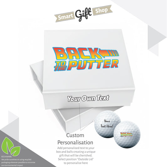 BACK TO THE PUTTER!: Personalised Branded 9 Golf Ball Set in Customised Box - Back to the Future Novelty Movie Terminator Themed Golfer's Gift, Father's Day, Retirement, Birthday